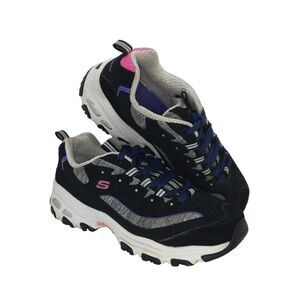 Skechers D'Lites Womens Pre-owned Black/Gray/Pink Leather Sneakers- sz. 7 1/2